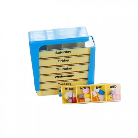 Купить Таблетница прямоугольная на 7 дней, 10,5х12,6х4,3 см, голубая